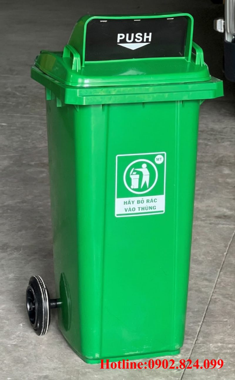 thùng rác công cộng 240 lít nắp hở xanh lá HDPE