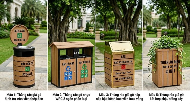 Thùng rác công viên giả gỗ