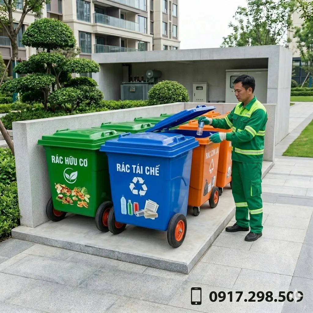 thùng rác phân loại màu sắc