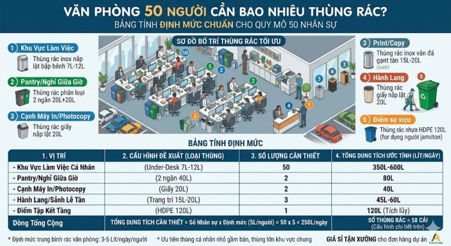 văn phòng 50 người cần bao nhieu thùng rác