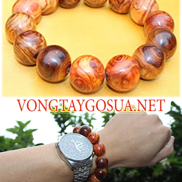 Vòng tay chun sụn sưa đỏ 16mm x 14 hạt vân vip đẳng cấp VIP10