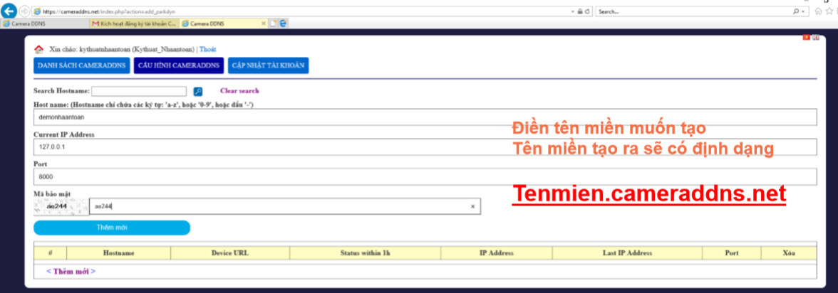 Tạo tên miền CAMERADDNS 2.0 Cho đầu ghi hình HIKVISION và camera IP Hikvision