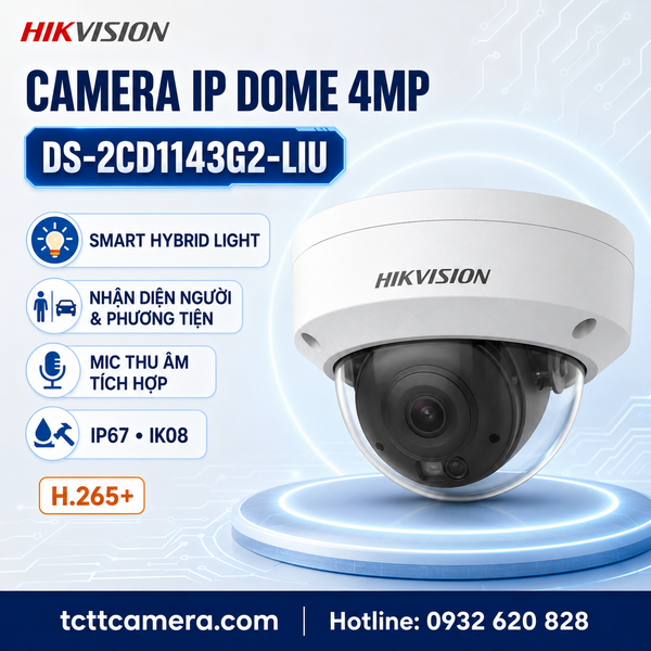 Camera IP Bán Cầu 4MP đèn kép Hikvision DS-2CD1143G2-LIU