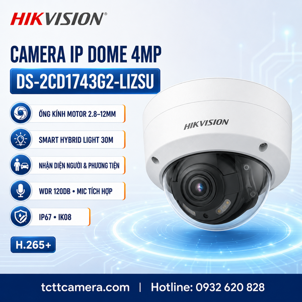 Camera Dome zoom IP đèn kép Hikvision DS-2CD1743G2-LIZSU