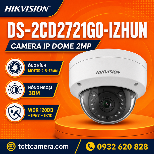 Camera IP HD hồng ngoại 2 Megapixel Hikvision DS-2CD2721G0-IZHUN