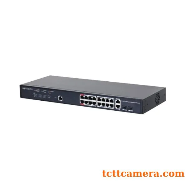 Switch PoE 16 port (hỗ trợ 2 cổng quang) All-Gigabit Layer 2+ managed Kbvision KX-CSW16-PFG-230