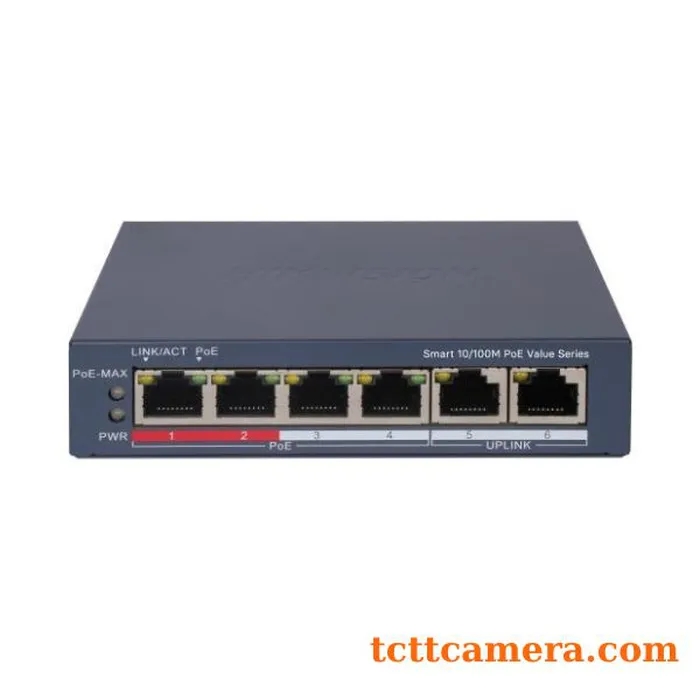 Switch PoE 4 ports quản lý qua cloud Hikvision DS-3E1106P-EI/M