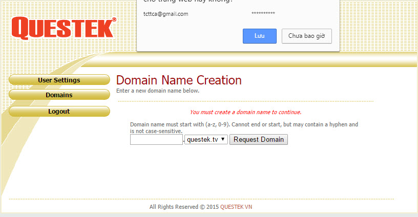 Hướng dẫn cài đặt tên miền miễn phí trên đầu ghi Questek