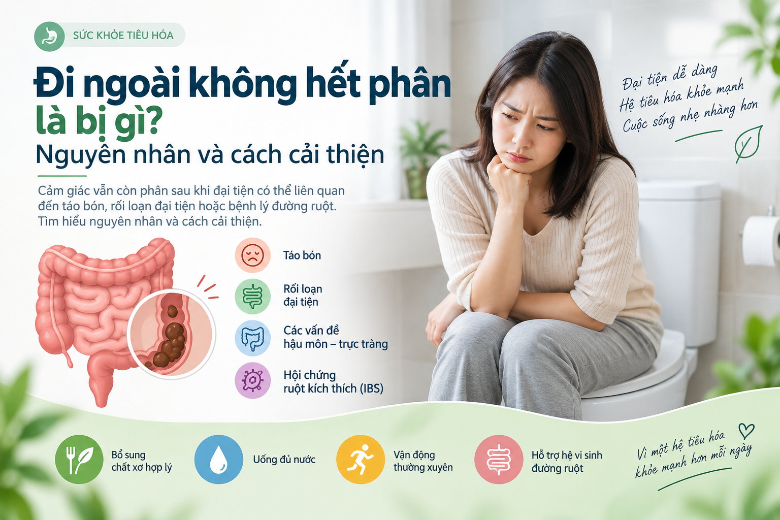 Đi ngoài không hết phân là bị gì? Nguyên nhân và cách cải thiện