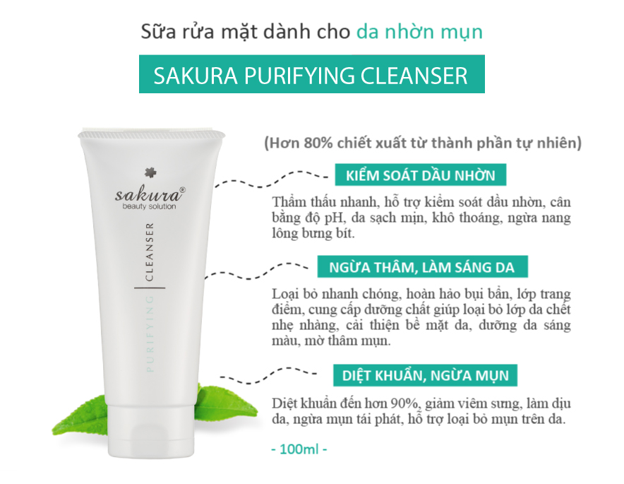 Sữa rửa mặt Sakura Purifying Cleanser làm sạch tận sâu lỗ chân lông giúp ngừa mụn hiệu quả