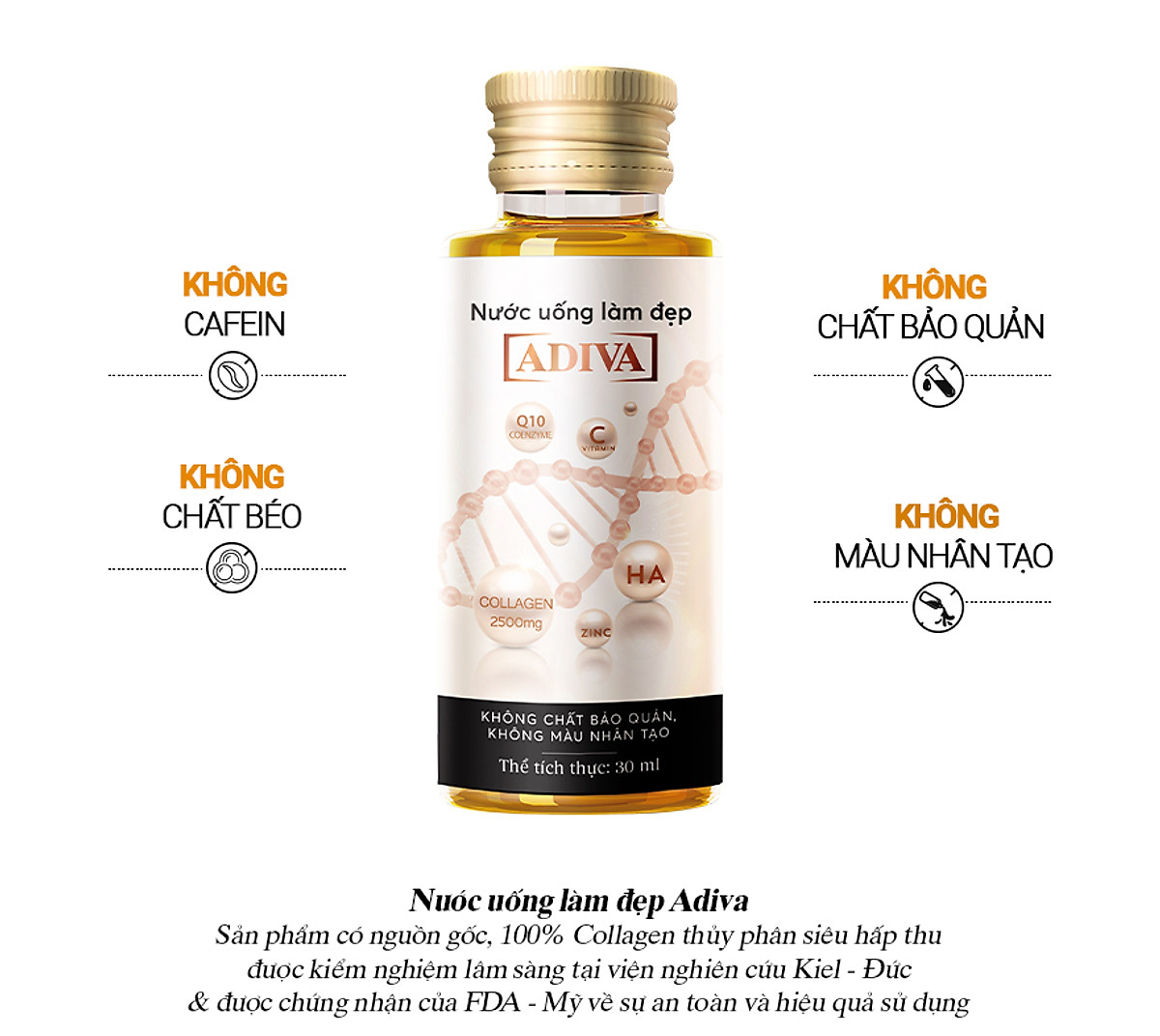 Collagen Adiva – Nước uống làm đẹp da (14 lọ x 30ml)