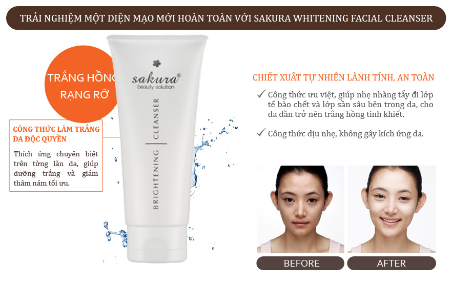 Sữa rửa mặt trắng da Sakura Whitening Facial Cleanser