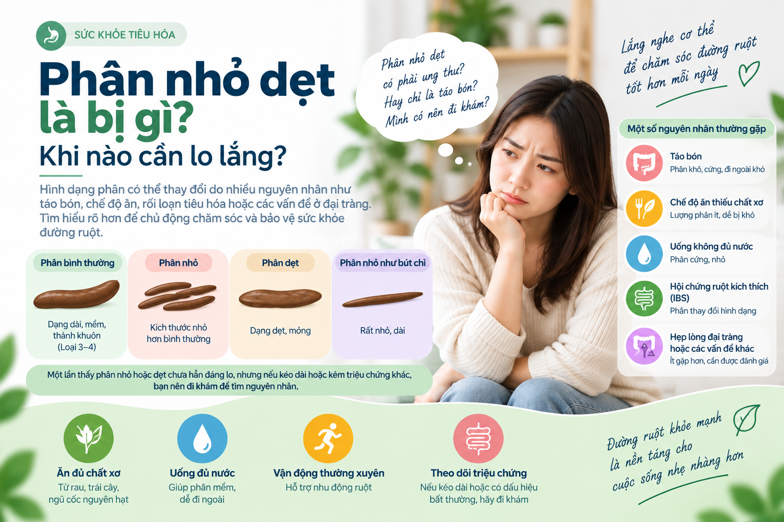 Phân nhỏ dẹt là bị gì? Khi nào cần lo lắng?