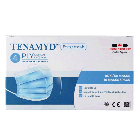 Khẩu Trang Y Tế 4-Lớp TENAMYD ® Face Mask [Hộp 50 cái 4 lớp]