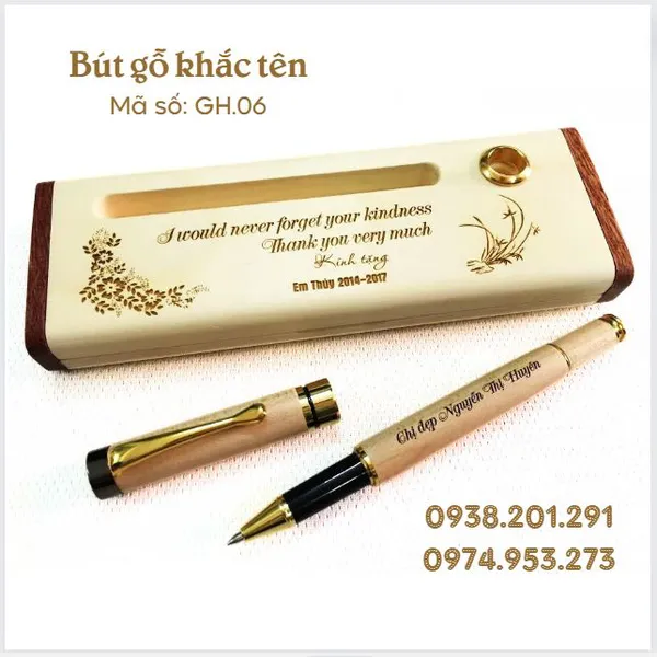 Bộ Bút Gỗ Khắc Tên Đẹp GH.06