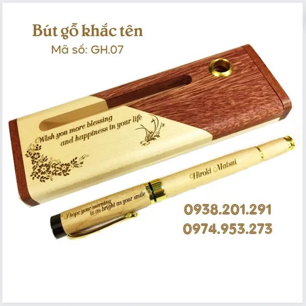 Bộ Bút Gỗ Khắc Tên Đẹp GH.07