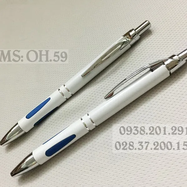Bút bi nhựa trắng xanh dương OH.59