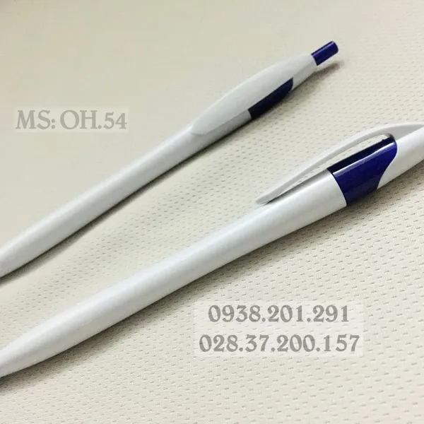 Bút bi nhựa trắng xanh OH.54