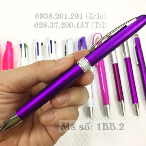 Bút bi xanh dương, xanh lá, tím, đỏ MS 1BB.2