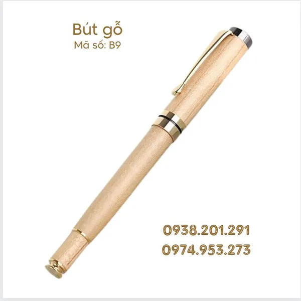 Bút gỗ nắp màu vàng nhạt - B9