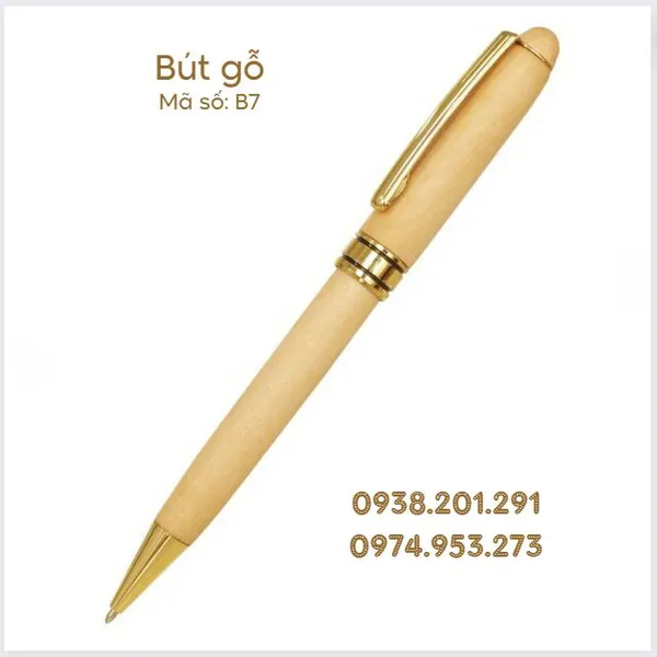 Bút gỗ xoay màu vàng nhạt B7