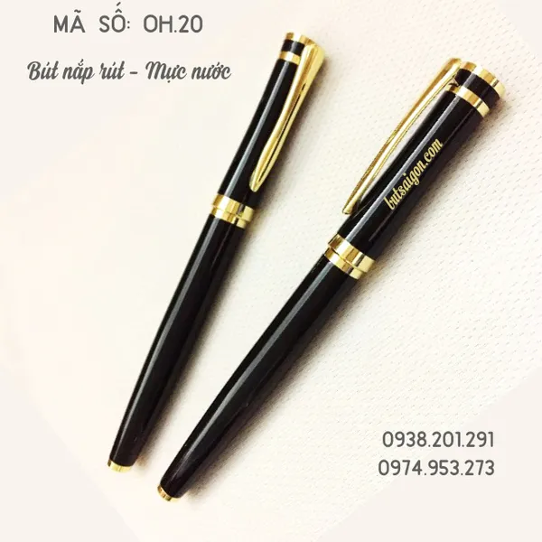 Bút kim loại đen cài vàng OH.20