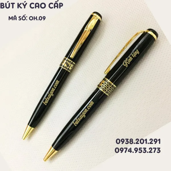 Bút ký đen cài vàng tổ ong OH.09