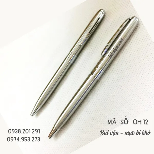 Bút kim loại trắng cài trắng bạc khắc tên giá rẻ OH.12