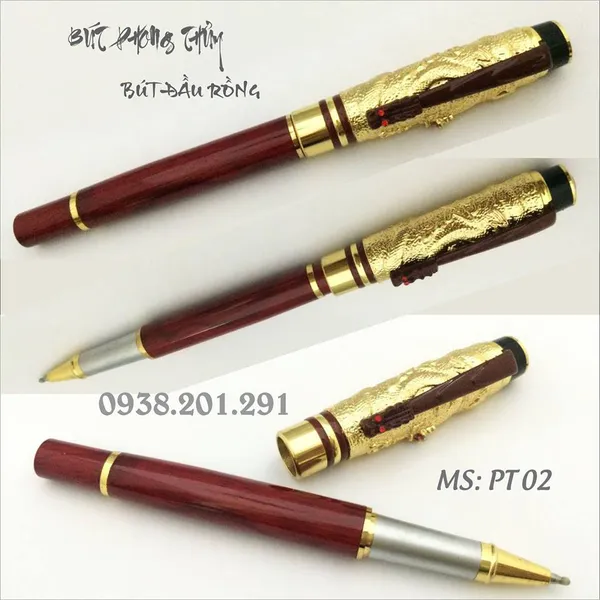 Bút ký cao cấp bút phong thủy vàng đỏ đầu rồng