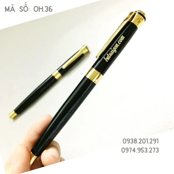 Bút ký cao cấp màu đen cài vàng OH.36