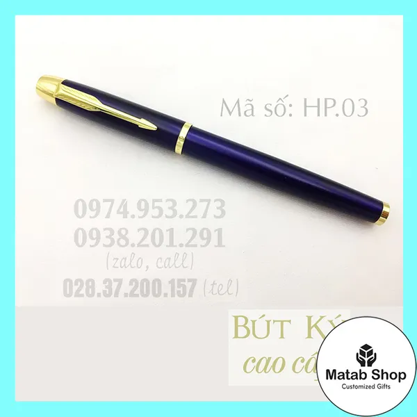 Bút ký cao cấp màu xanh dương khoen cài vàng HP.03