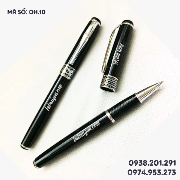 Bút ký kim loại đen cài bạc làm quà tặng OH.10