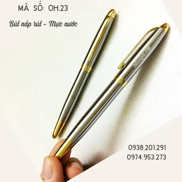 Bút ký tên cao cấp màu trắng cài vàng OH.23