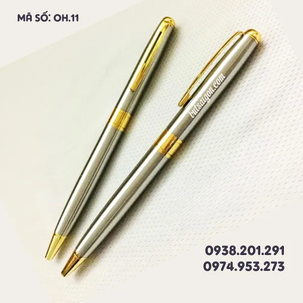 Bút ký tên màu trắng bạc phối cài vàng OH.11