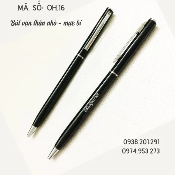 Bút ký tên thân nhỏ màu đen cài bạc OH.16