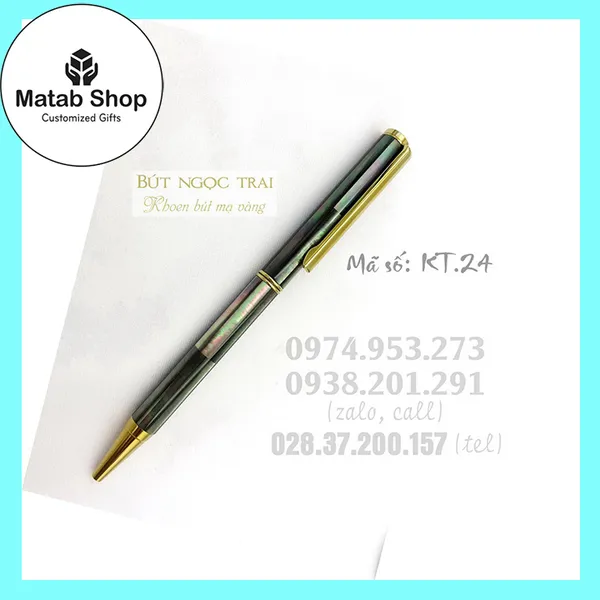 Bút ngọc trai màu đen khoen mạ vàng 24K (KT.24)