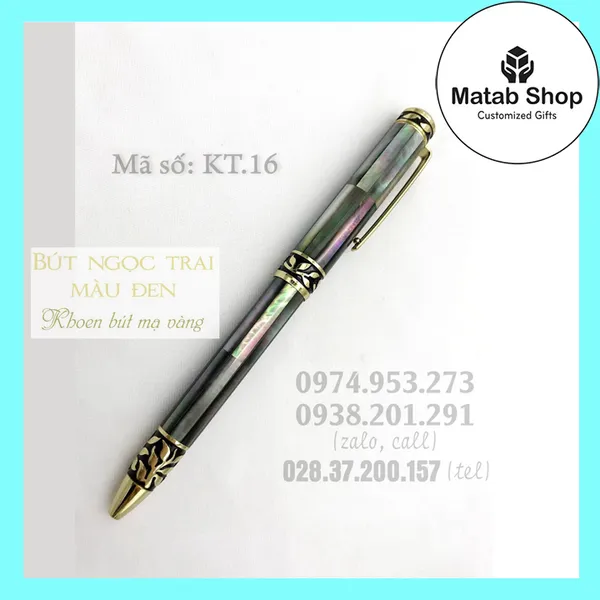 Bút ngọc trai màu đen khoen mạ vàng KT.16