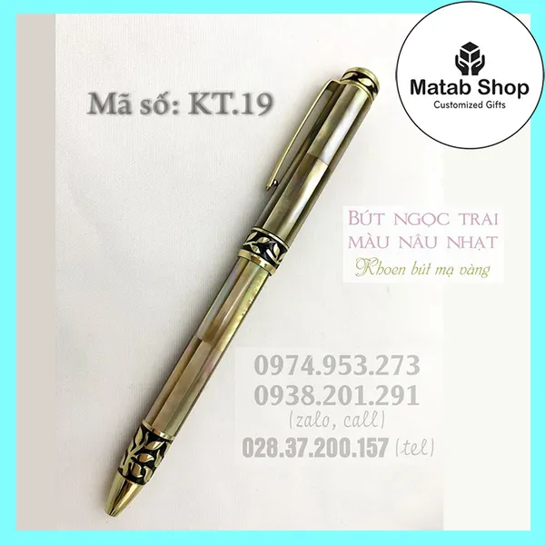 Bút ngọc trai màu nâu nhạt khoen mạ vàng KT.19