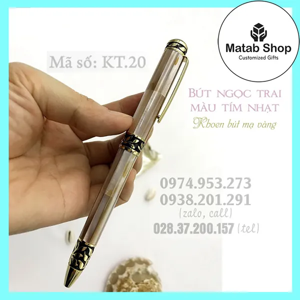 Bút ngọc trai màu tím nhạt khoen mạ vàng KT.20
