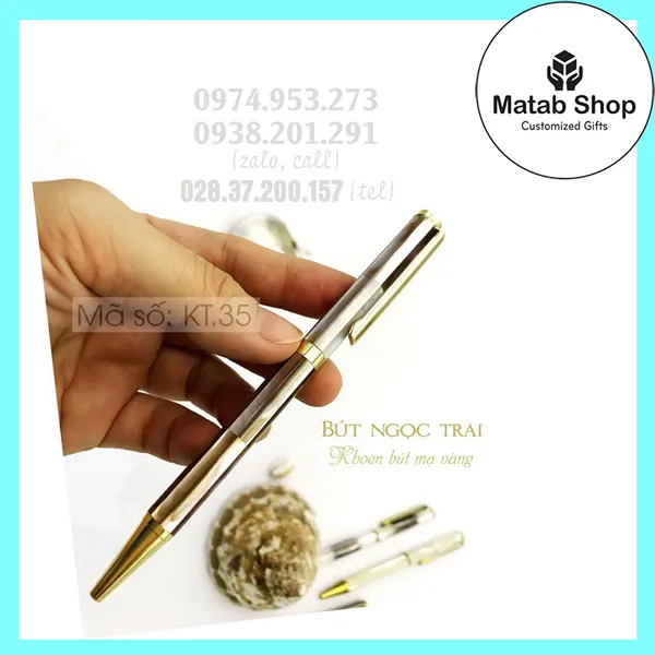 Bút ngọc trai màu tím nhạt tinh tế, khoen mạ vàng 10k (KT.35)
