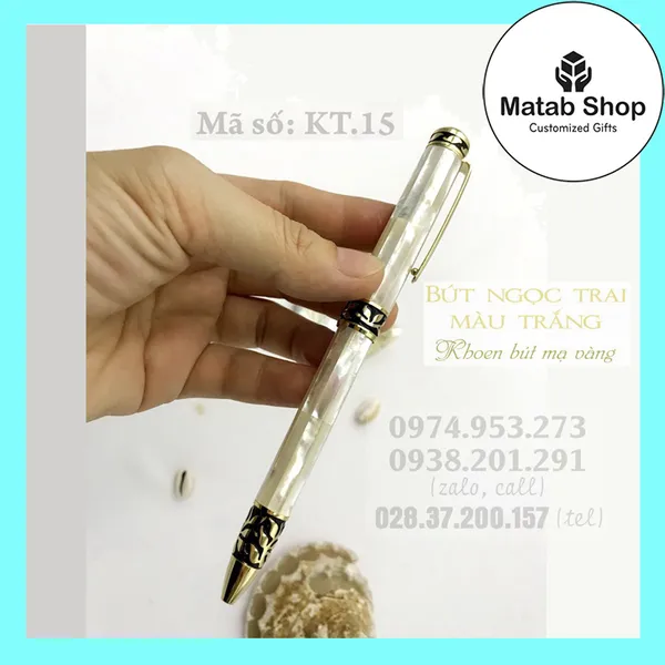 Bút ngọc trai màu trắng khoen mạ vàng
