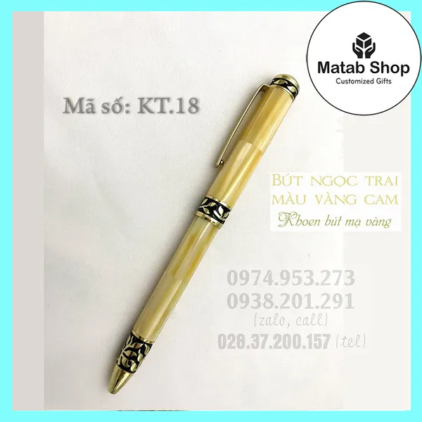 Bút ngọc trai màu vàng cam khoen mạ vàng KT.18
