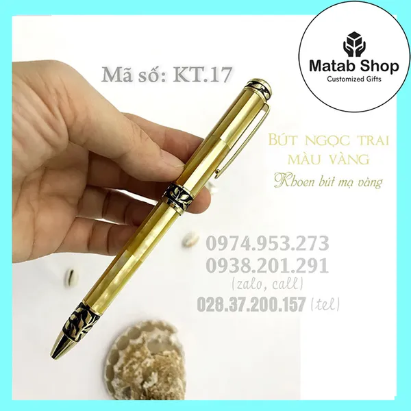 Bút ngọc trai màu vàng khoen mạ vàng KT.17