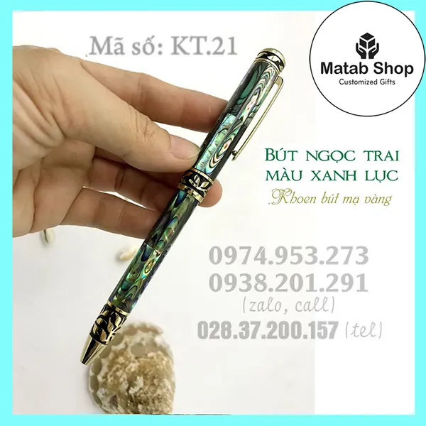 Bút ngọc trai màu xanh lục khoen mạ vàng KT.21