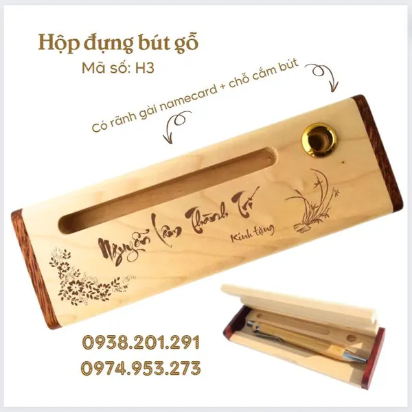 Hộp bút gỗ vàng nhạt - H3