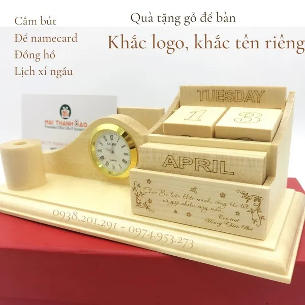 Lịch gỗ để bàn khắc tên quà tặng gỗ