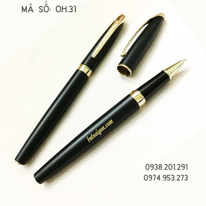 Bút cao cấp đen mờ cài vàng OH.31