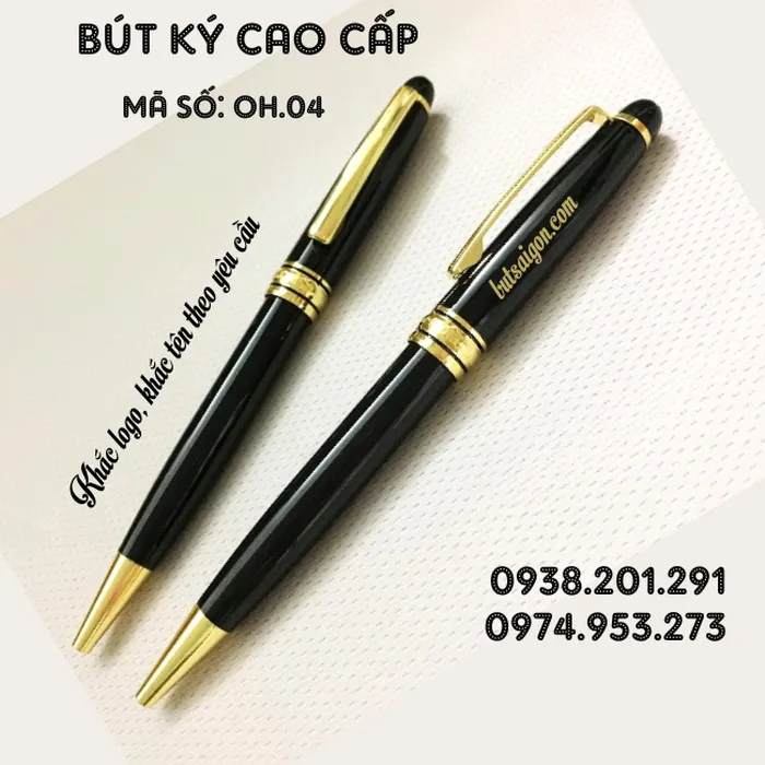 Bút kim loại đen cài vàng OH.04