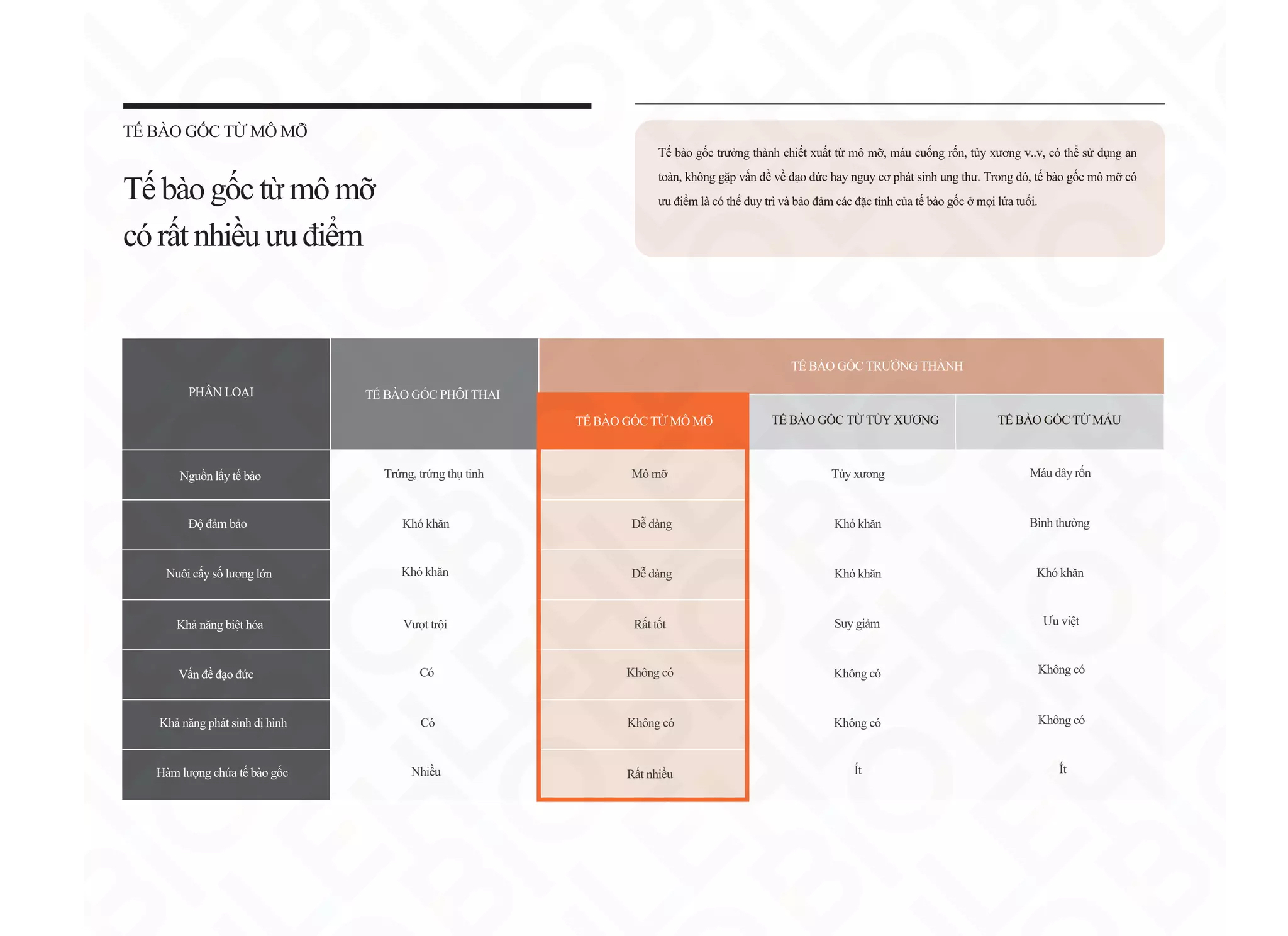 Ưu điểm của Tế bào gốc từ mô mỡ
