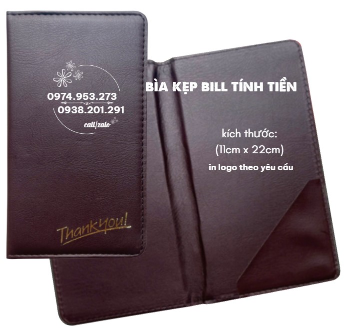 Bìa kẹp bill tính tiền in logo theo yêu cầu Bìa kẹp bill tính tiền in logo theo yêu cầu